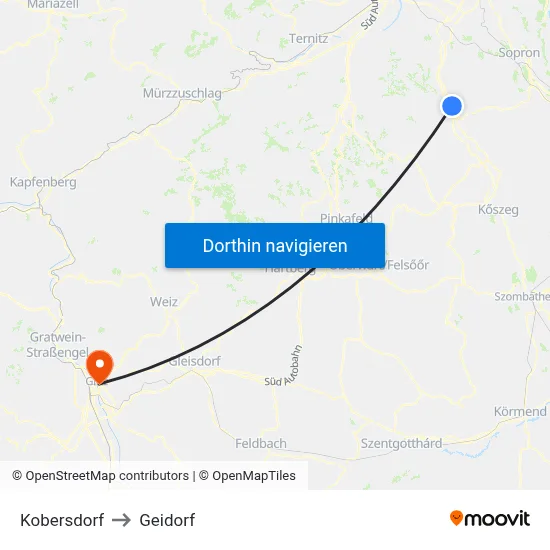 Kobersdorf to Geidorf map