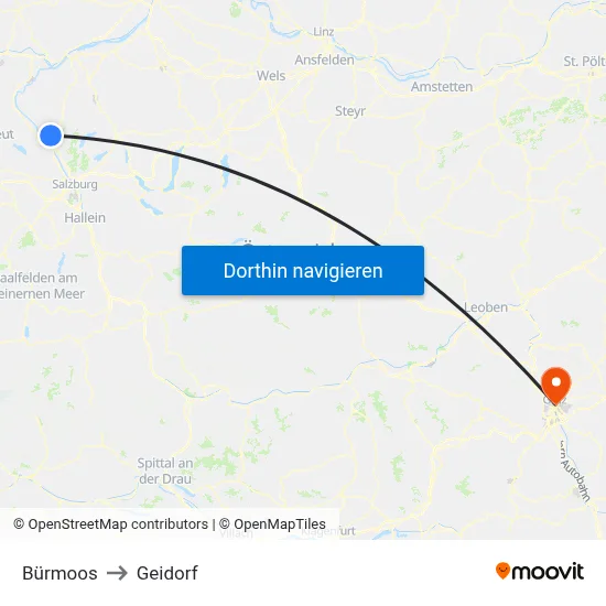 Bürmoos to Geidorf map