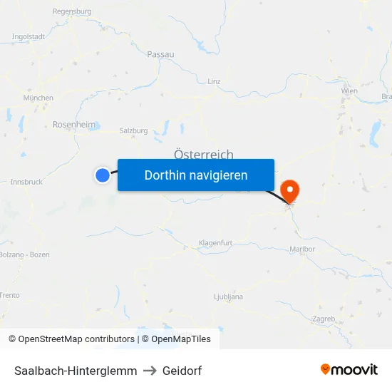 Saalbach-Hinterglemm to Geidorf map