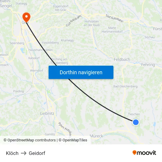Klöch to Geidorf map