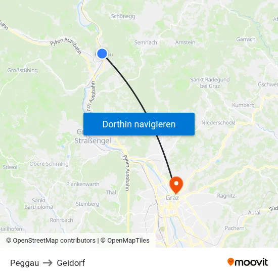 Peggau to Geidorf map