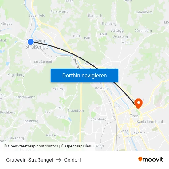 Gratwein-Straßengel to Geidorf map