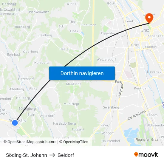 Söding-St. Johann to Geidorf map