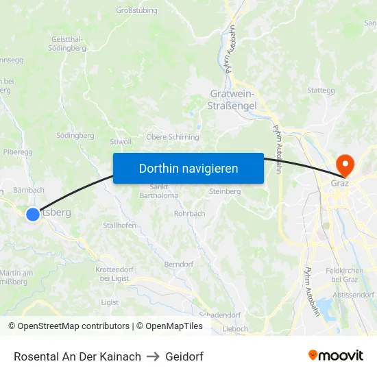 Rosental An Der Kainach to Geidorf map