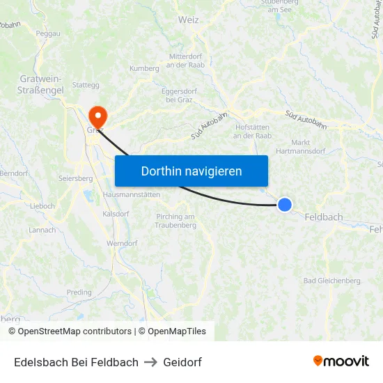 Edelsbach Bei Feldbach to Geidorf map