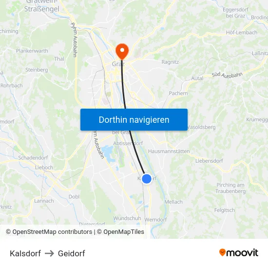 Kalsdorf to Geidorf map