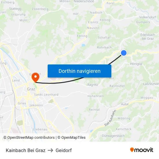Kainbach Bei Graz to Geidorf map