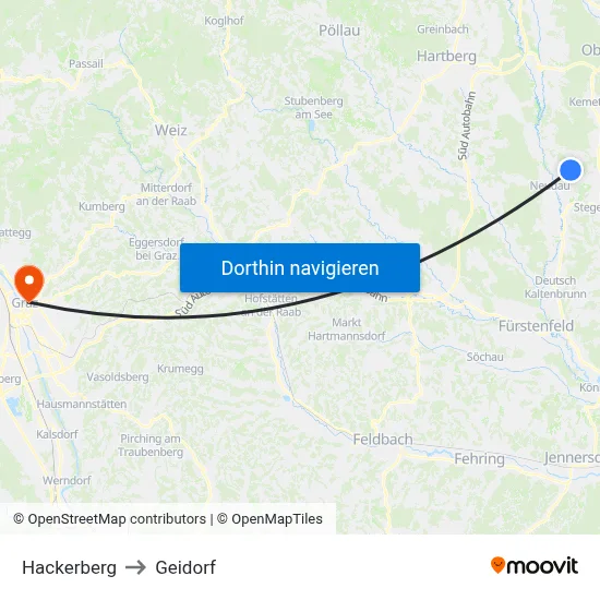 Hackerberg to Geidorf map