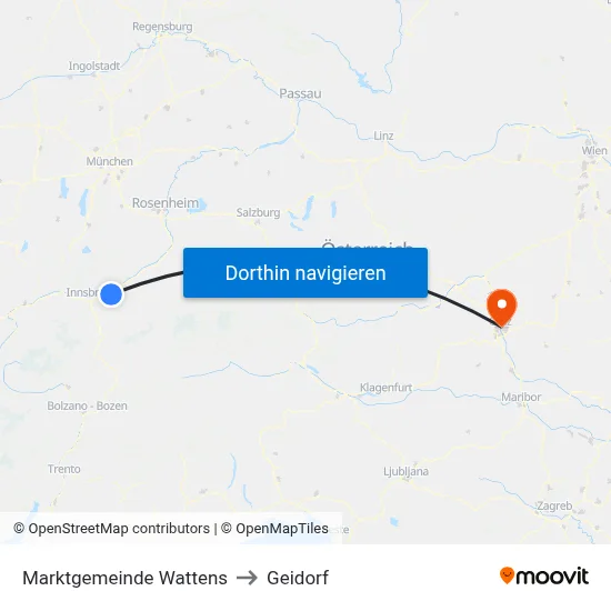 Marktgemeinde Wattens to Geidorf map