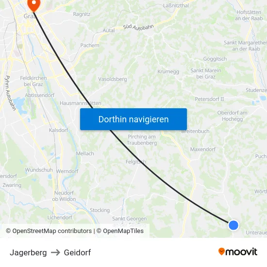 Jagerberg to Geidorf map