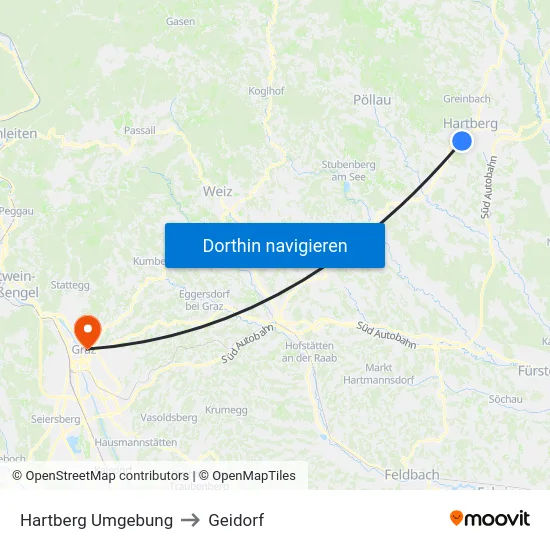 Hartberg Umgebung to Geidorf map