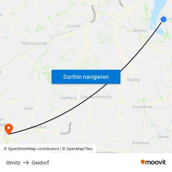 Illmitz to Geidorf map