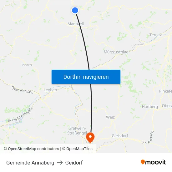 Gemeinde Annaberg to Geidorf map