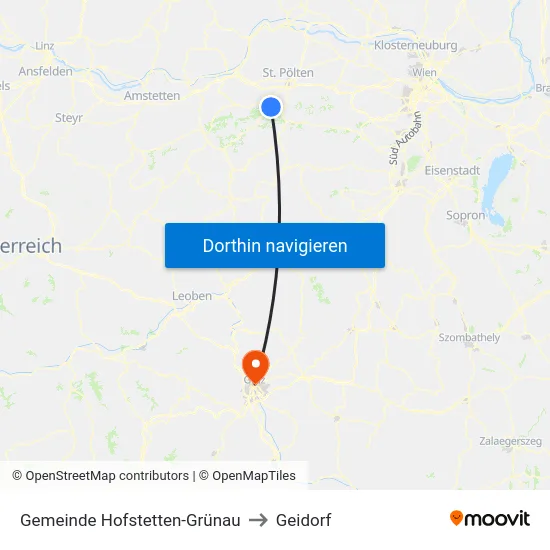 Gemeinde Hofstetten-Grünau to Geidorf map
