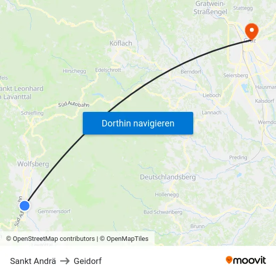 Sankt Andrä to Geidorf map