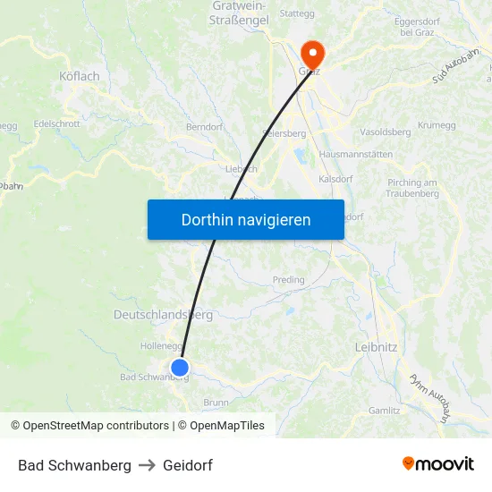 Bad Schwanberg to Geidorf map