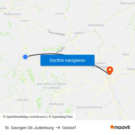 St. Georgen Ob Judenburg to Geidorf map