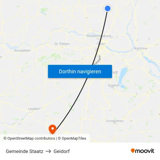 Gemeinde Staatz to Geidorf map