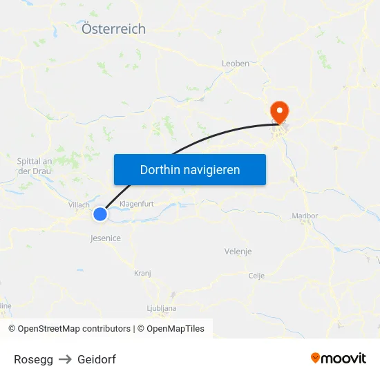 Rosegg to Geidorf map
