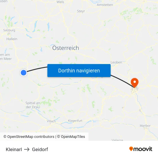 Kleinarl to Geidorf map