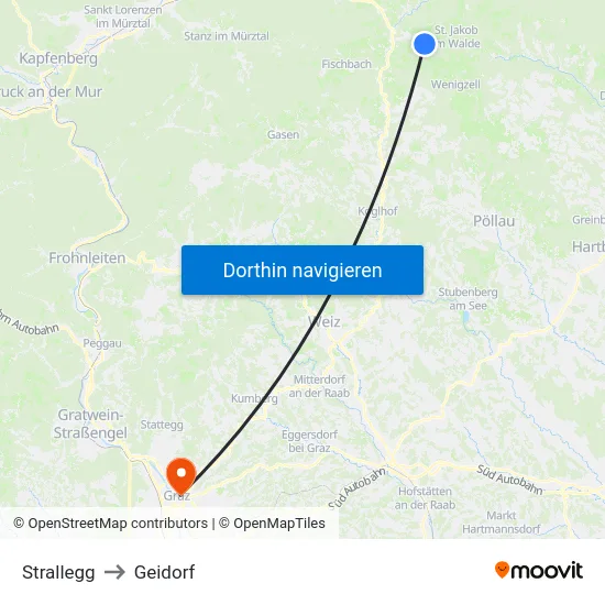 Strallegg to Geidorf map