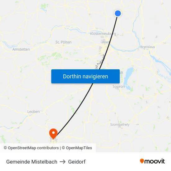Gemeinde Mistelbach to Geidorf map