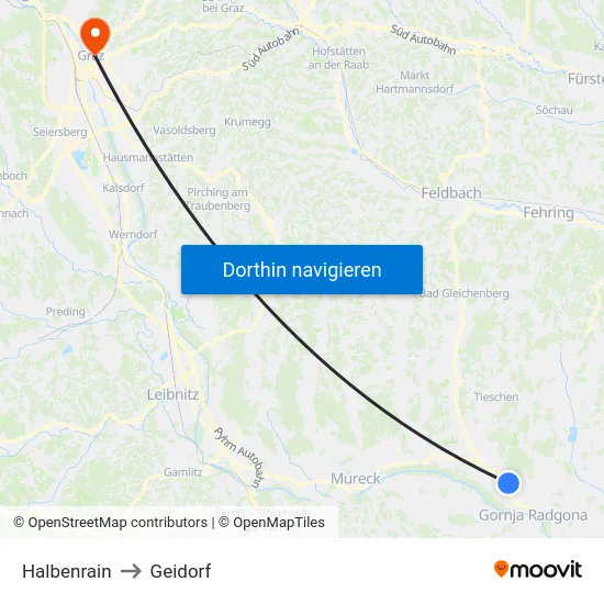 Halbenrain to Geidorf map