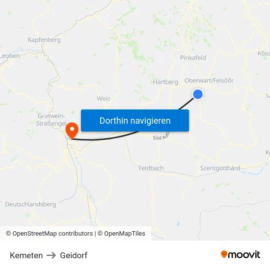 Kemeten to Geidorf map