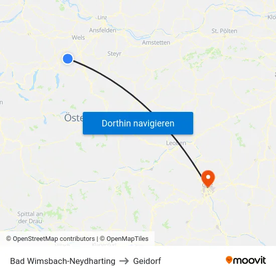 Bad Wimsbach-Neydharting to Geidorf map