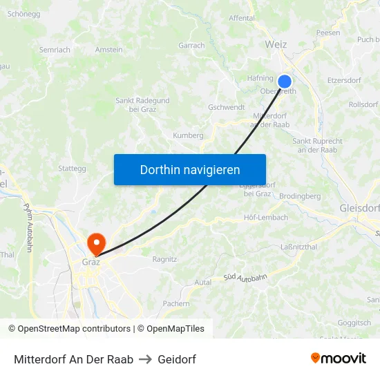 Mitterdorf An Der Raab to Geidorf map