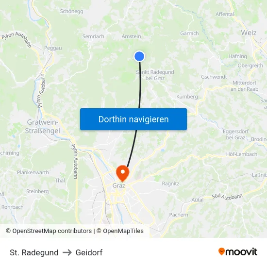 St. Radegund to Geidorf map