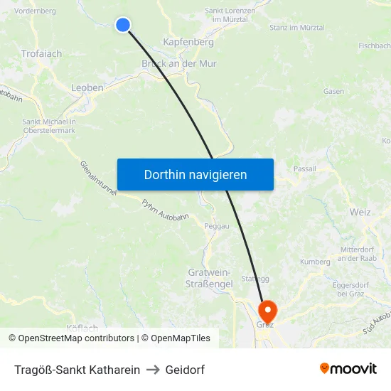 Tragöß-Sankt Katharein to Geidorf map