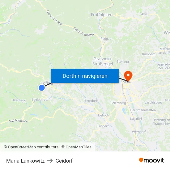 Maria Lankowitz to Geidorf map