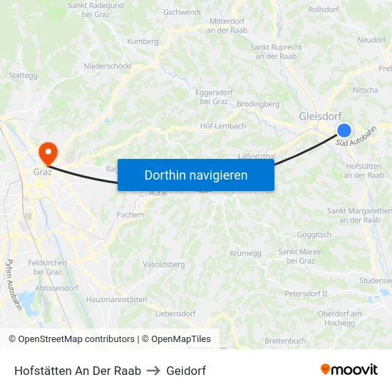 Hofstätten An Der Raab to Geidorf map