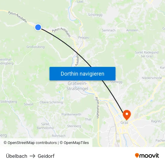 Übelbach to Geidorf map