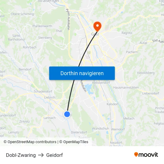 Dobl-Zwaring to Geidorf map