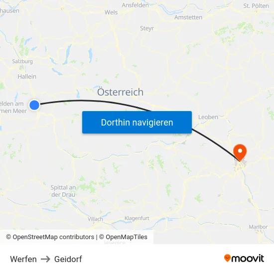 Werfen to Geidorf map