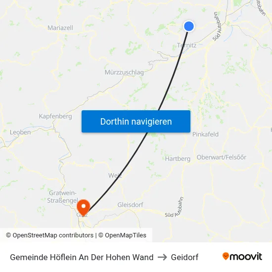 Gemeinde Höflein An Der Hohen Wand to Geidorf map