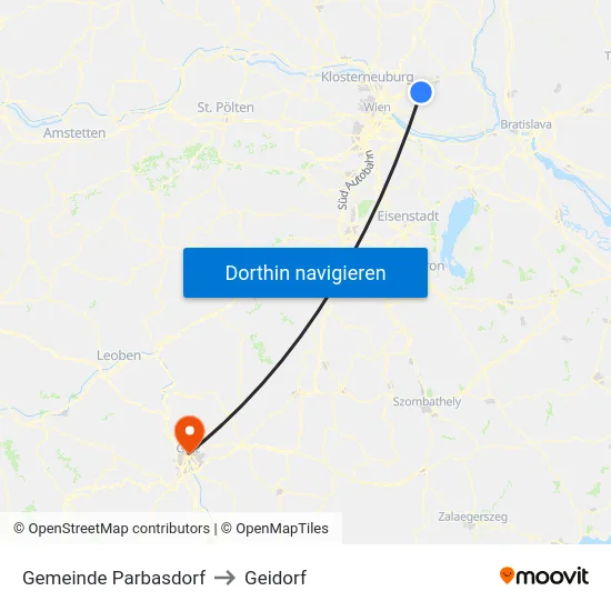 Gemeinde Parbasdorf to Geidorf map