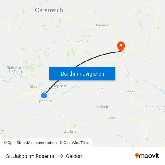 St. Jakob Im Rosental to Geidorf map