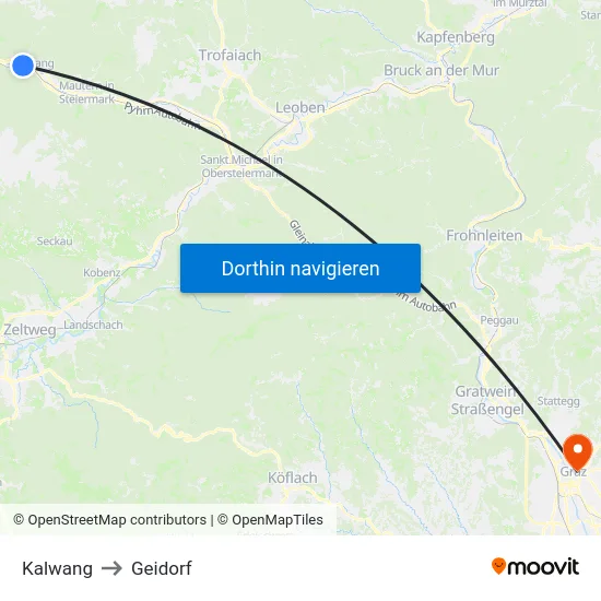 Kalwang to Geidorf map