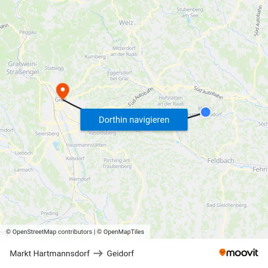 Markt Hartmannsdorf to Geidorf map
