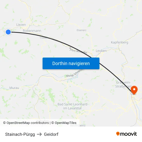 Stainach-Pürgg to Geidorf map