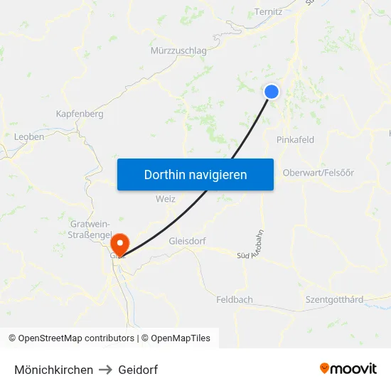 Mönichkirchen to Geidorf map