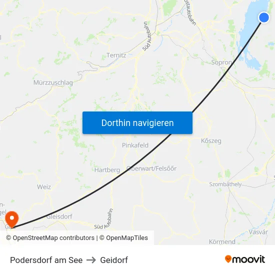 Podersdorf am See to Geidorf map