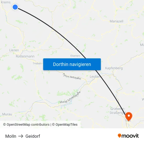 Molln to Geidorf map