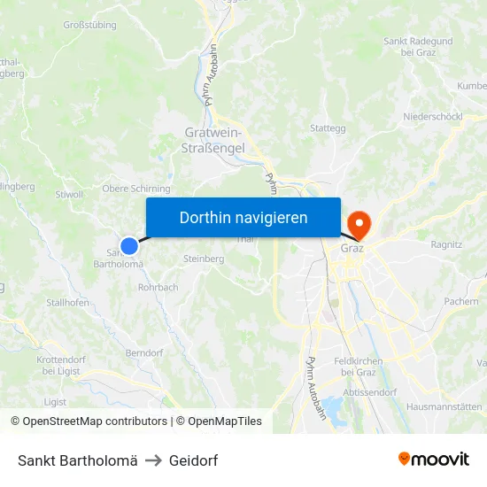 Sankt Bartholomä to Geidorf map