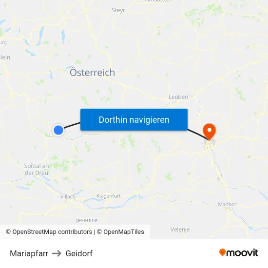 Mariapfarr to Geidorf map
