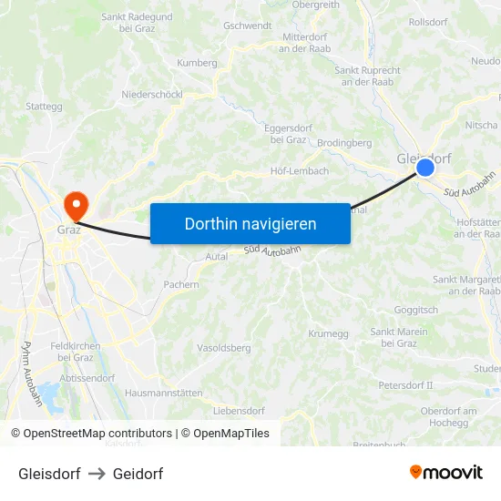 Gleisdorf to Geidorf map