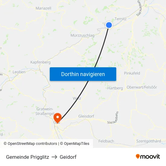 Gemeinde Prigglitz to Geidorf map